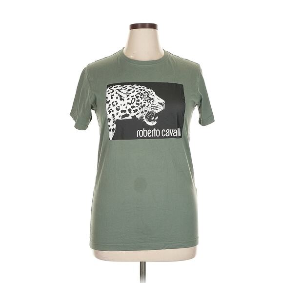 ROBERTO CAVALLI Leopard Logo Hunter Green Crewneck T-Shirt Sz. XXL - Picture 1 of 6